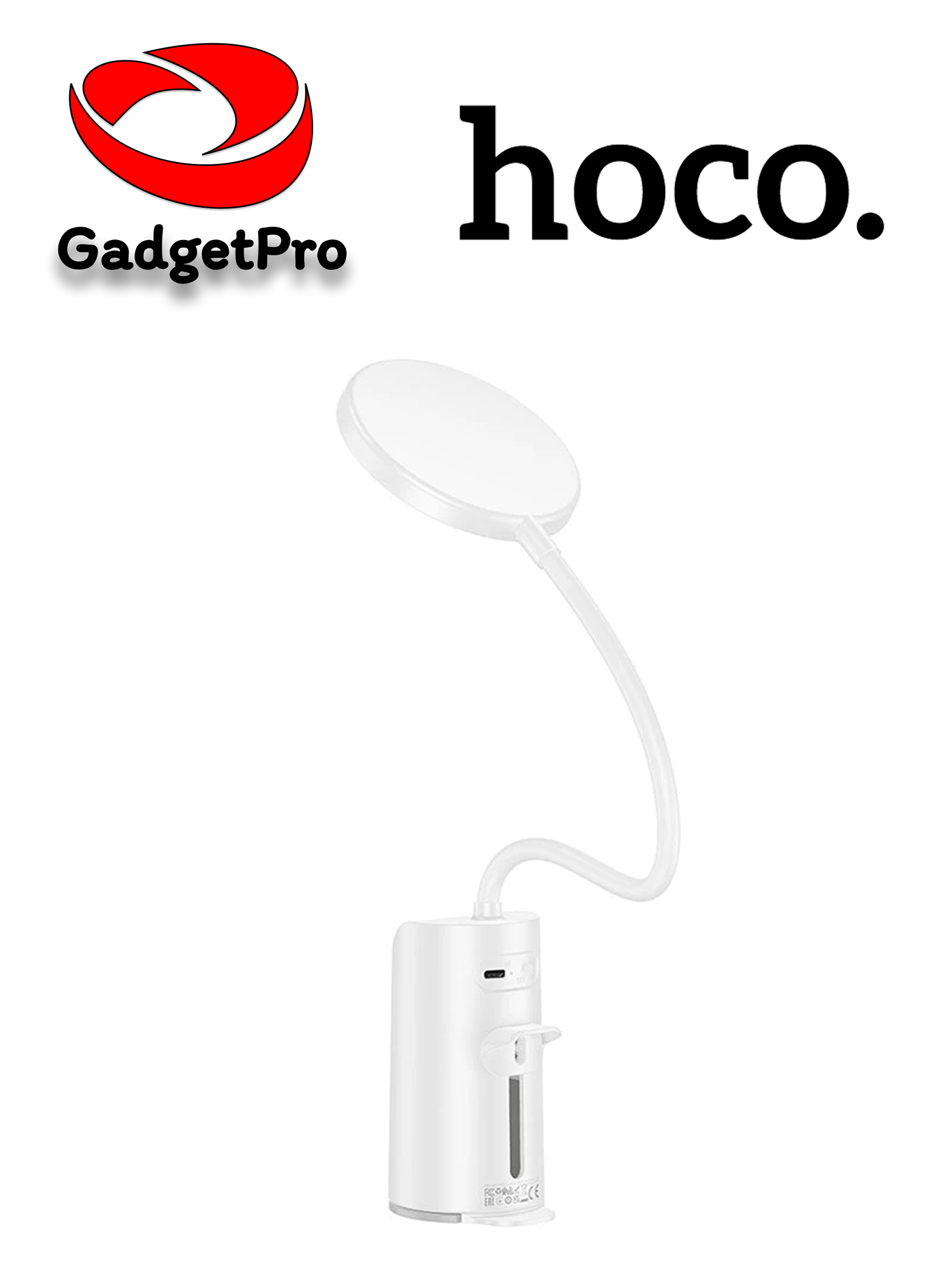 Настольная LED-лампа Hoco HX10 с клипсой, 1200 мАч, 3 режима, гибкая ножка, белая — фото 1