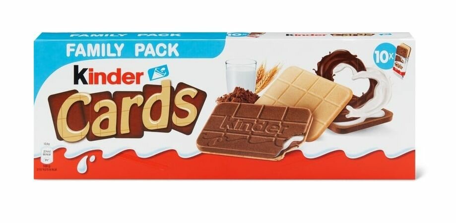Печенье Kinder Cards шоколадно-молочное, Family Pack, 256 гр. (Италия)
