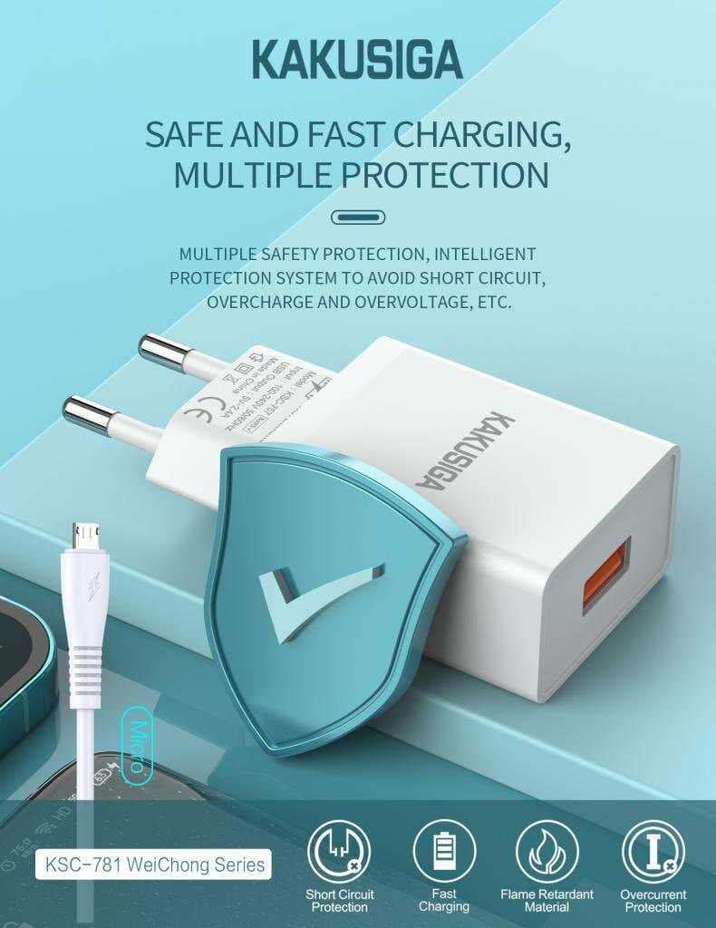 Зарядное устройство Kakusiga, USB-порт, быстрая зарядка, 20Вт, кабель Micro-USB