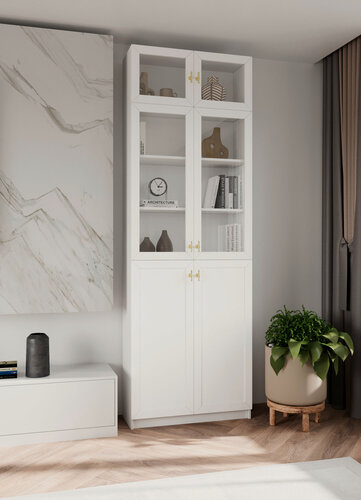 Изображение товара Стеллаж Билли Хелена-21 с антресолью Белый/Золото для документов для книг четырехдверный 70*250*40