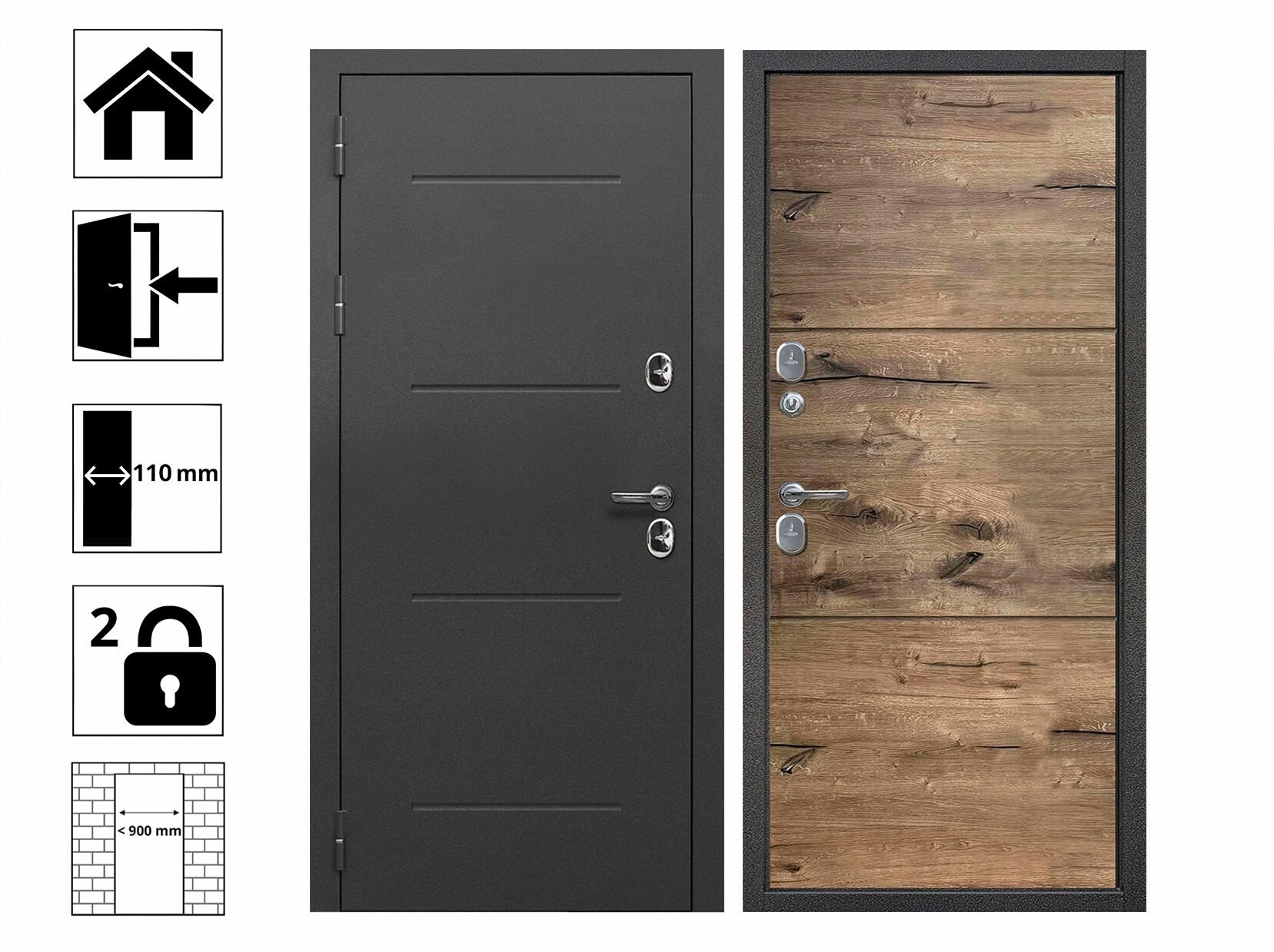 Дверь 11 см ISOTERMA Серебро Канадский Дуб пацифик горизонт 860L