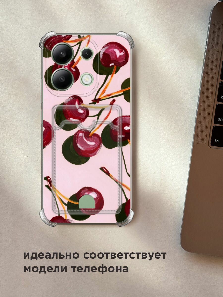 Чехол на Xiaomi Redmi Note 13 4G (Global) (Сяоми Редми Нот 13 4G) с картой и принтом "Нарисованная вишня" — фото 1