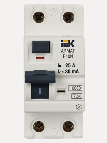 Изображение товара Автоматический выключатель IEK ARMAT ВДТ R10N 2P 25А 30мА тип A, 220В, переменное напряжение, IP20