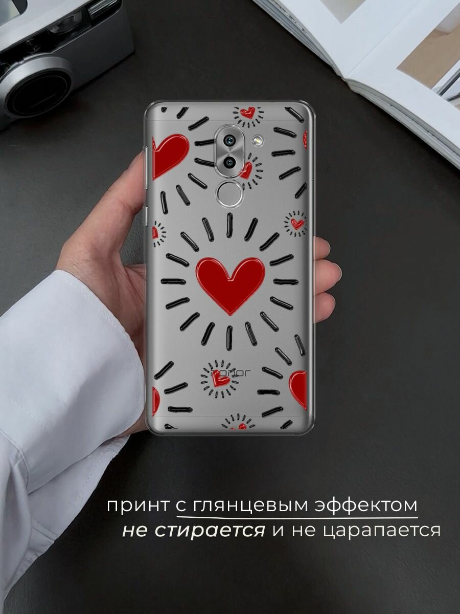 Чехол на Honor 6X / Хонор 6Х с принтом "Бордовые сердца паттерн" — фото 1
