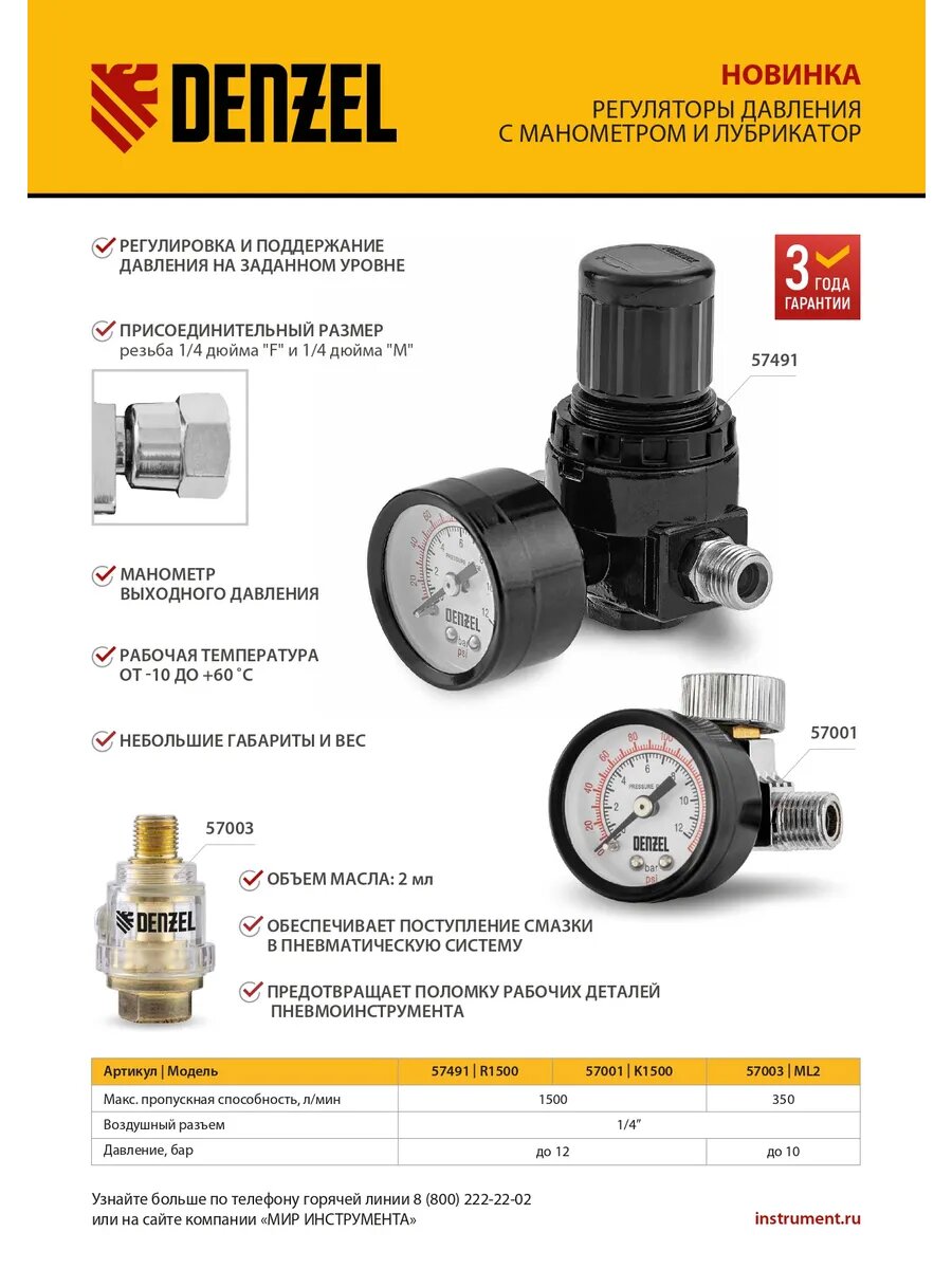 Лубрикатор ML2, 10 бар, 1/4, DENZEL, 57003