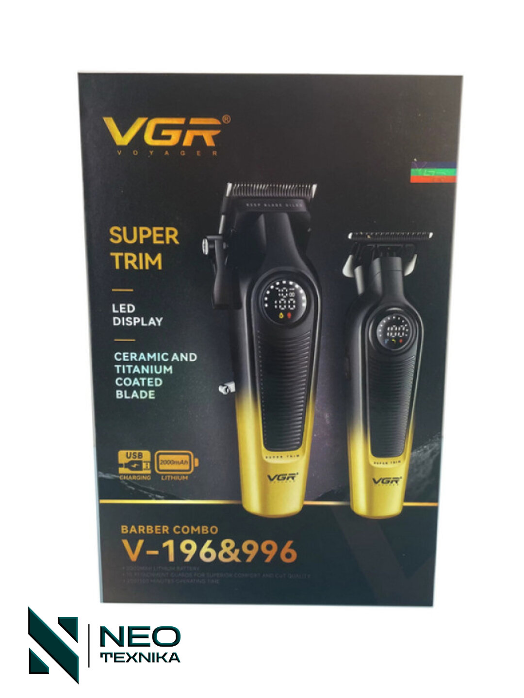 Набор для стрижки VGR-196/V-996, лезвия нержавеющая сталь+керамика, USB-питание