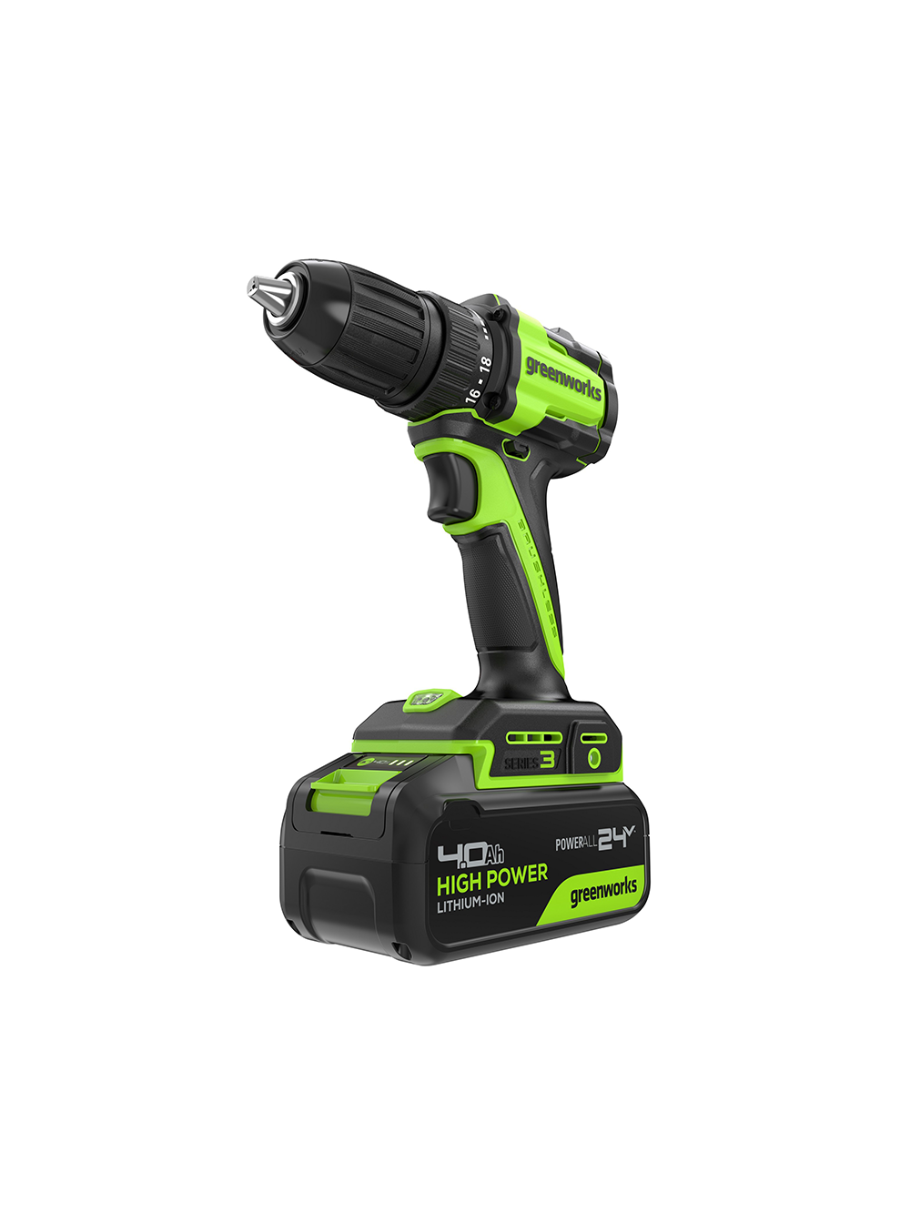 Дрель-шуруповерт Greenworks 24V, бесщеточная 27/45 Нм,13мм,1х4Ач, ЗУ, в коробке — фото 1