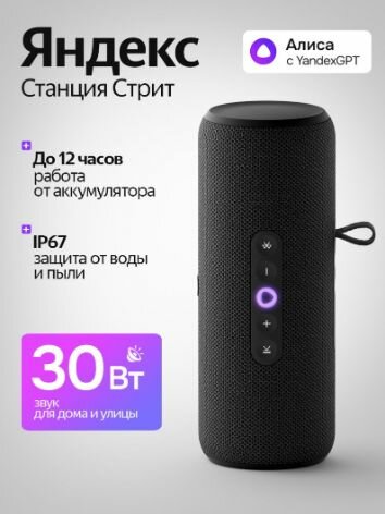 Умная портативная колонка Яндекс Станция Стрит с Алисой, черная (YNDX-00030BLK )YNDX-00030