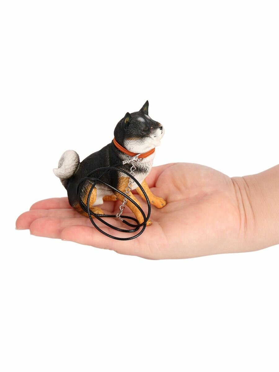 Фигурка собака черный Хаски на поводке — фото 1