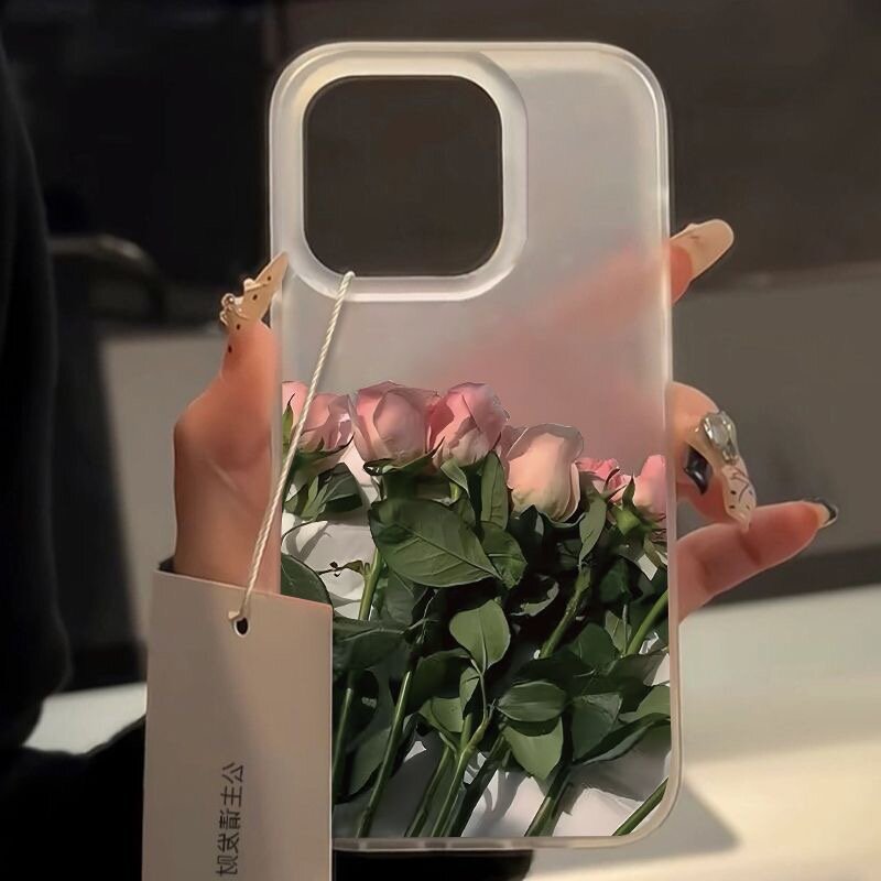 Чехол для айфон 15 Pro Max защита камеры с принтом нежный розовый