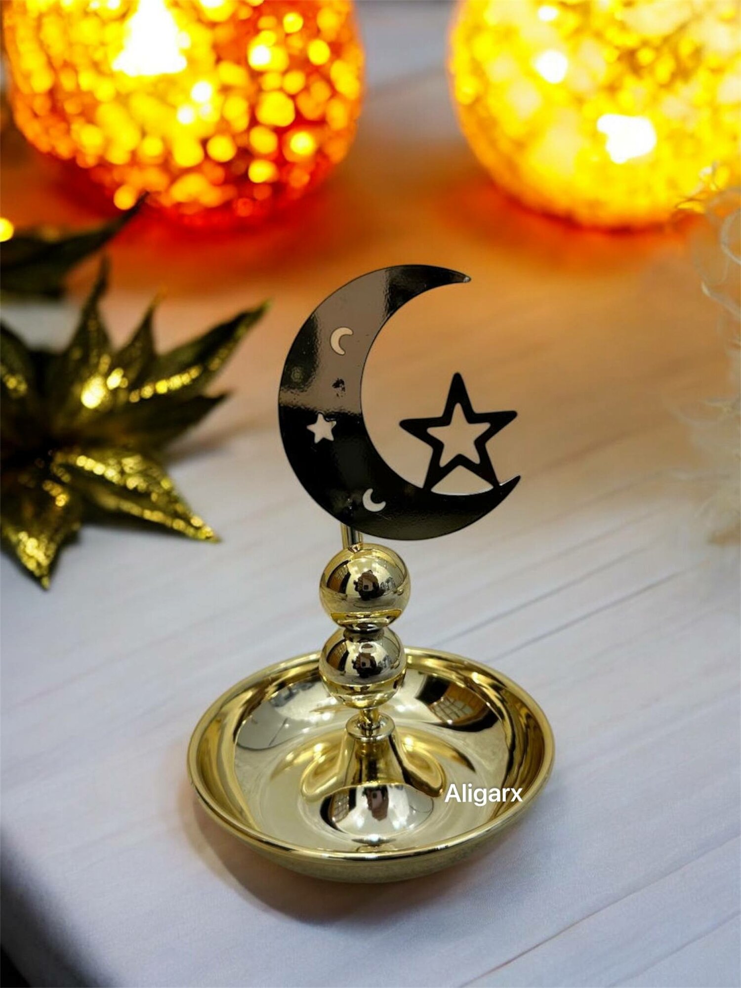 Посуда для фиников металлическая, Восточная декоративная тарелка для ифтара и Рамадана золотистый