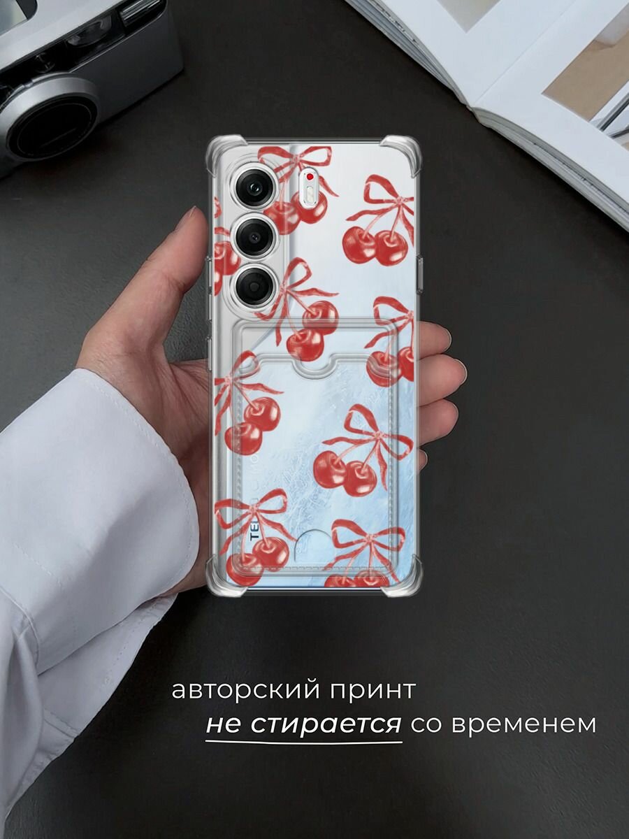 Чехол на Tecno Camon 40 Pro (Текно Камон 40 Про) с картой и принтом Бантики с вишнями — фото 1