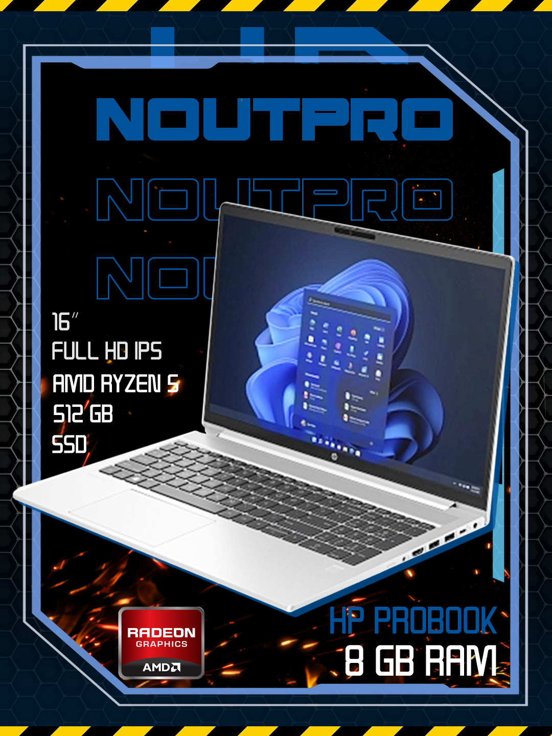 Ноутбук HP ProBook, AMD Ryzen 5 220W, RAM 8GB /SSD 512 GB, 16″ Full HD IPS