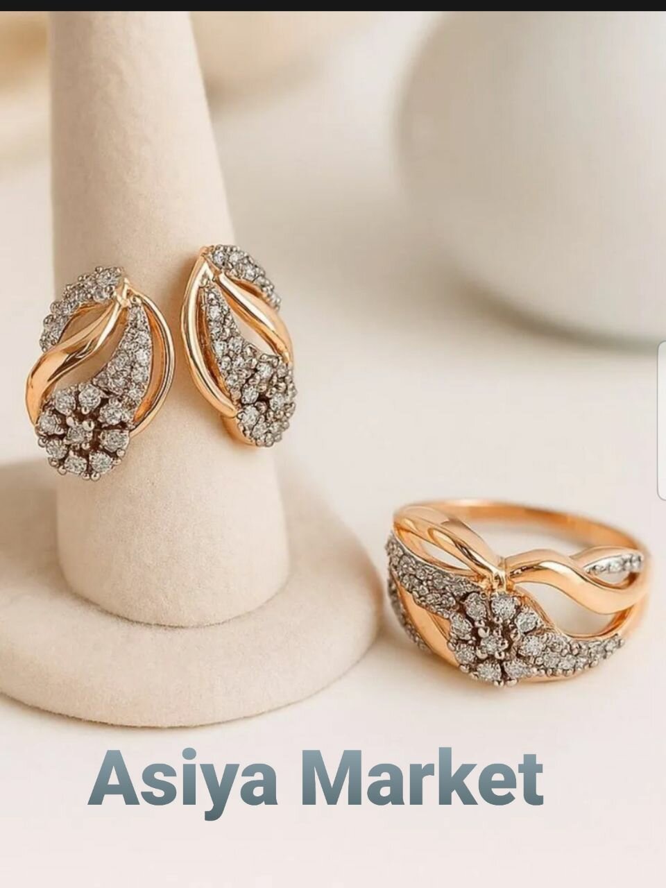 Комплект бижутерии: серьги, кольцо, финифть, размер кольца 19, золотистый — фото 1