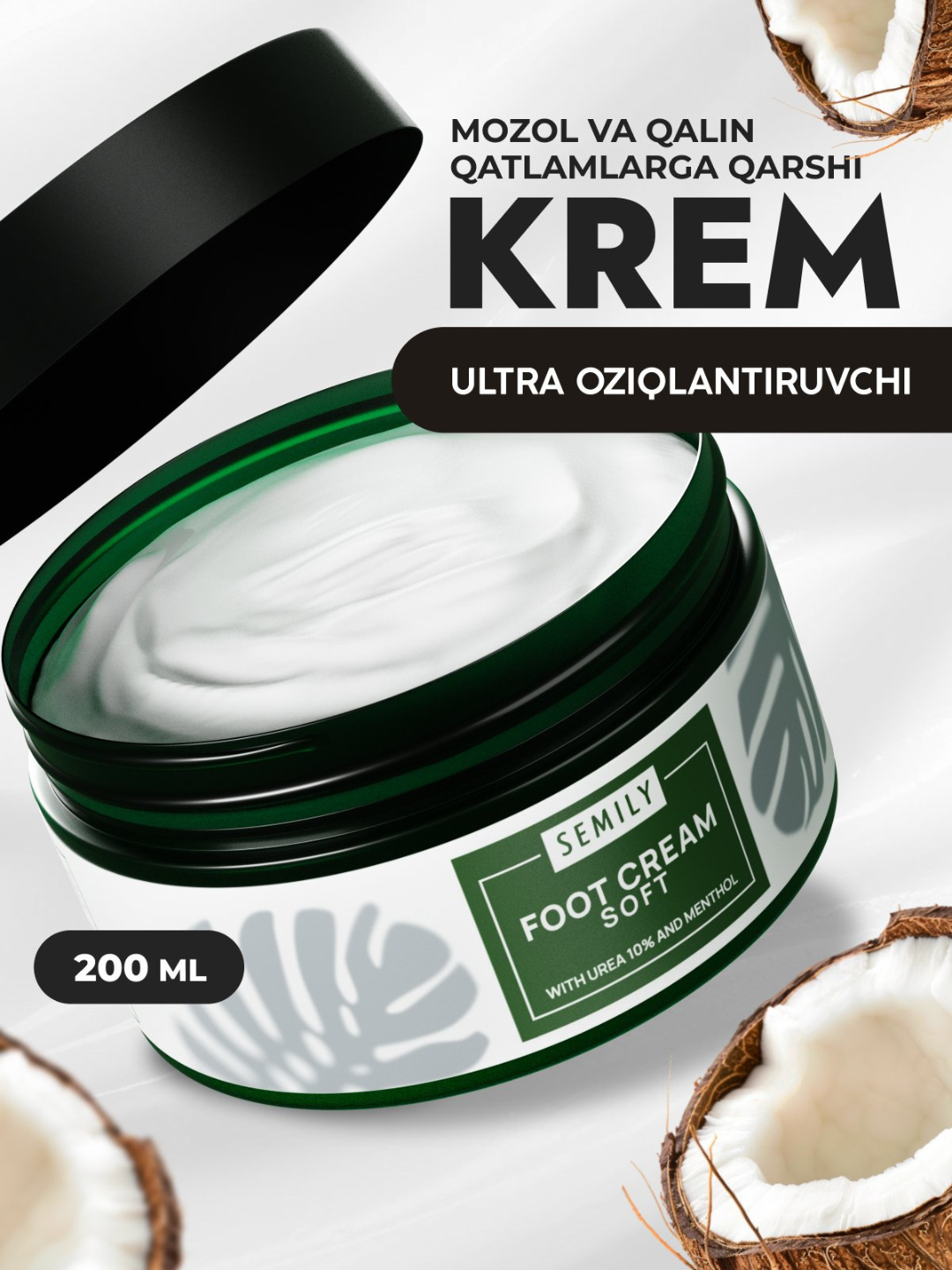 Yoriqlar , qadoqlarga qarshi mochevina bilan namlantiruvchi SEMILY oyoq uchun kremi, 200 ml