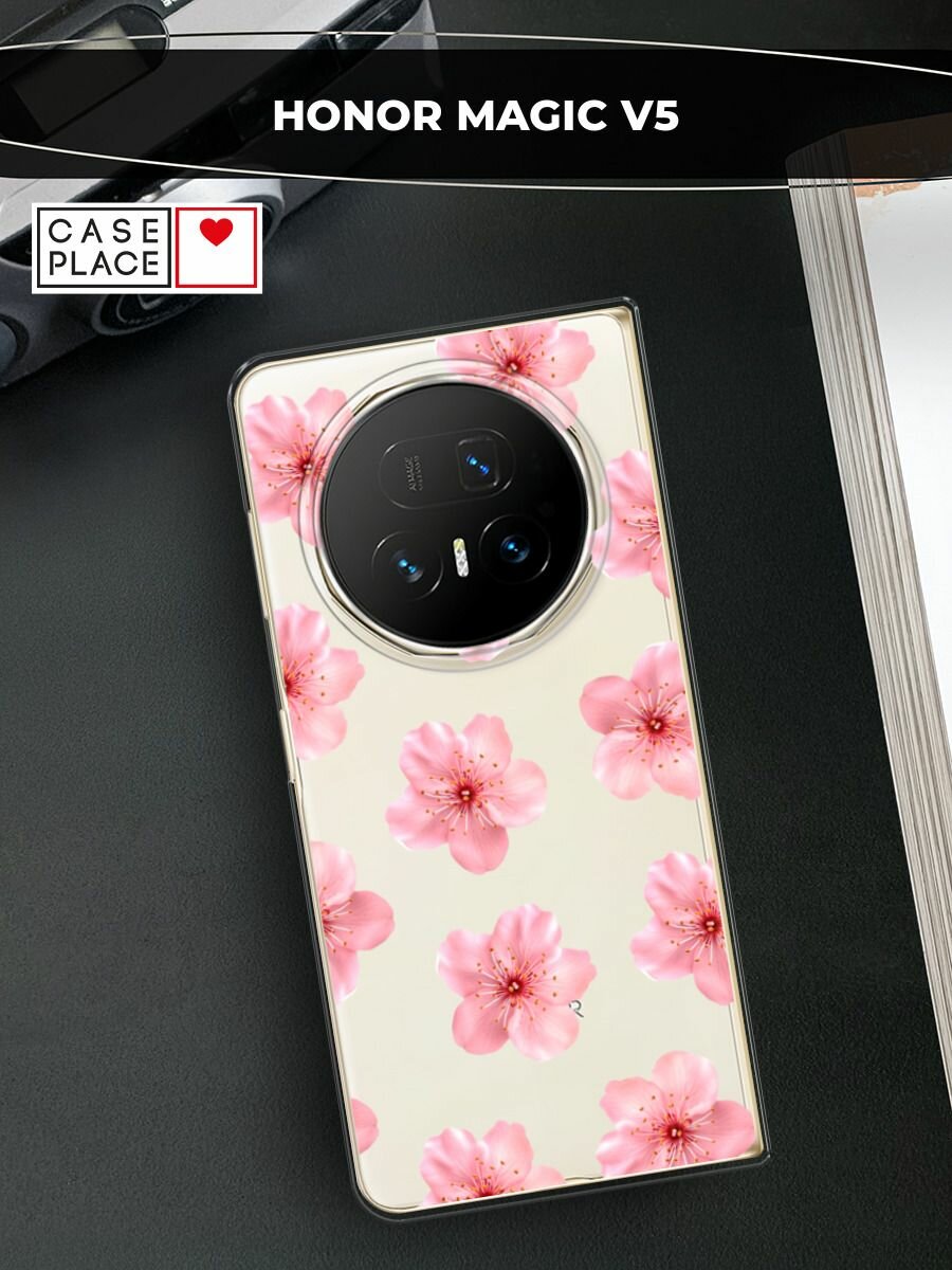 Чехол на Honor Magic V5 / Хонор Мэджик V5 с принтом Цветки сакуры, прозрачный