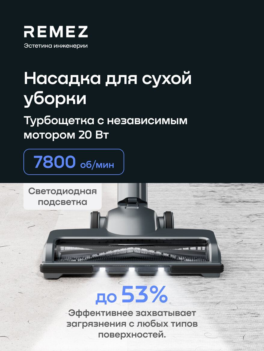 Насадка для сухой уборки REMEZ, основная турбощетка с подсветкой для пылесосов серии Мультиклик про
