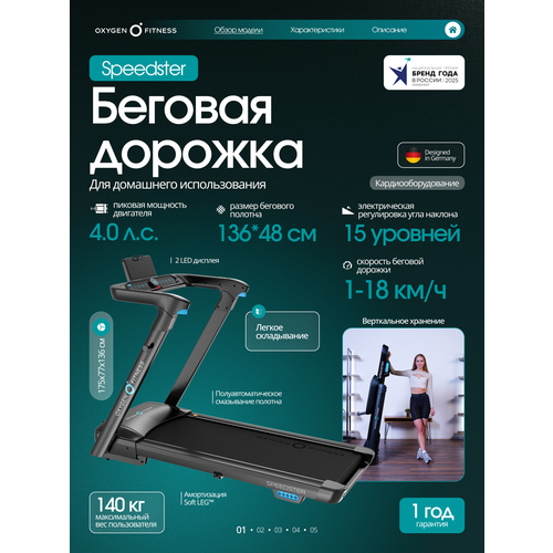 Беговая дорожка электрическая складная для дома OXYGEN FITNESS SPEEDSTER