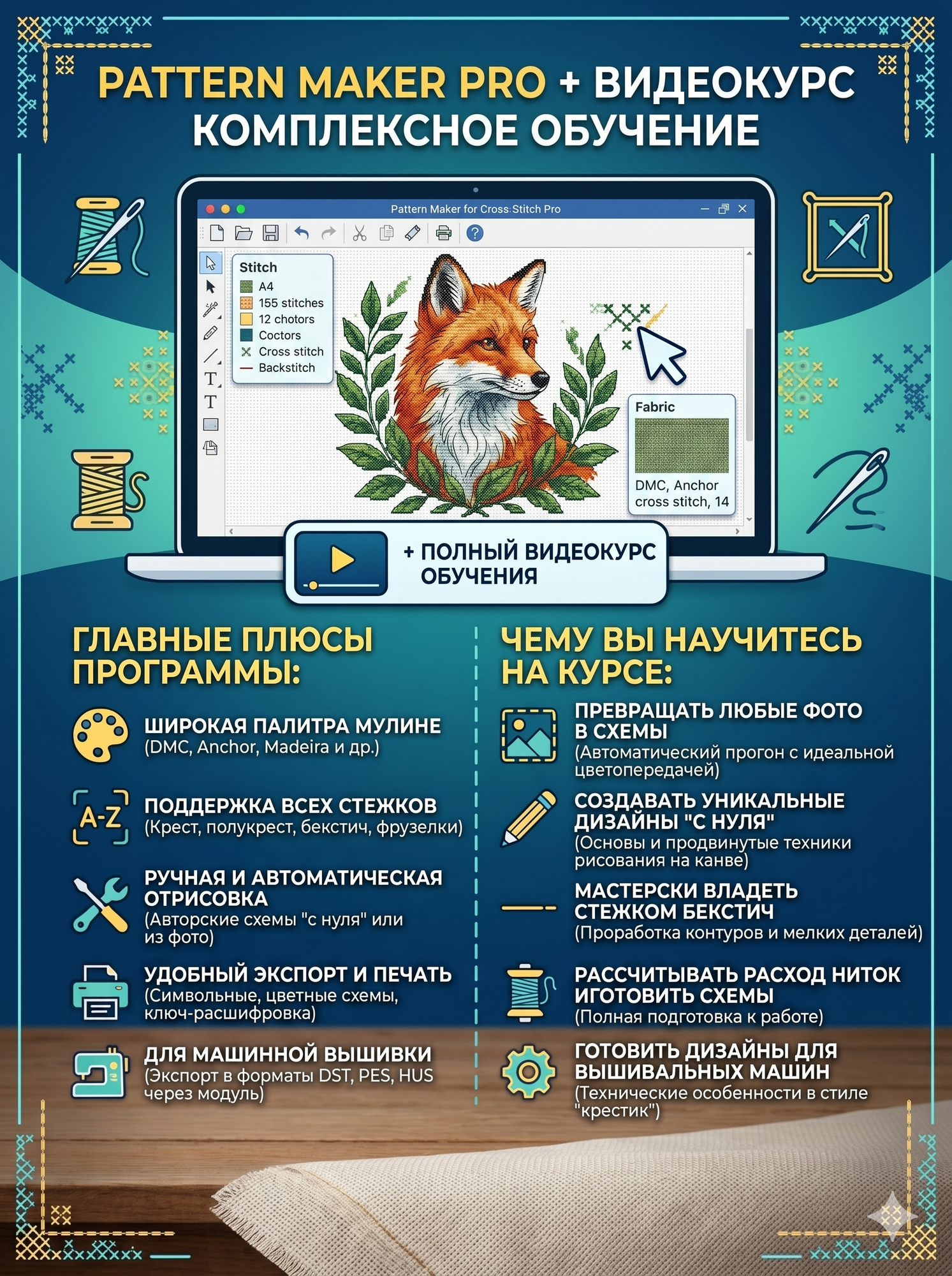 Программа Pattern Maker pro for Cross-Stitch для создания вышивки крестиком. + Видеоуроки по работе в программе