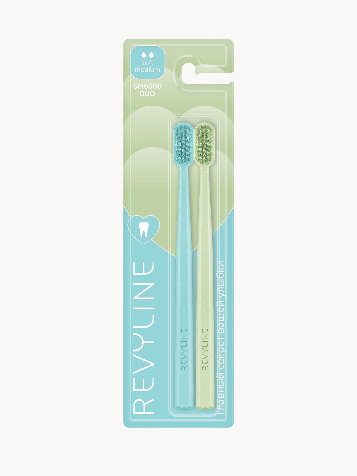 Набор зубных щёток Revyline DUO SM6000 Limpet Shell+Lime Cream, средне-мягкая жесткость, 2 шт