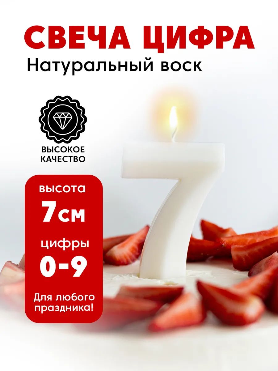 Свеча цифра 7 для торта на торт ребро белая