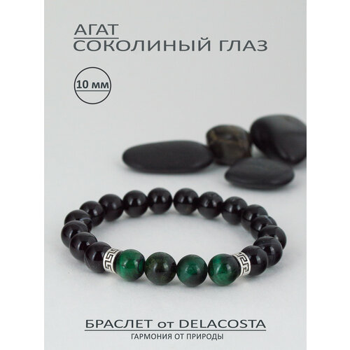 фото Браслет delacosta, соколиный глаз, агат, 1 шт., размер 18 см, зеленый, черный