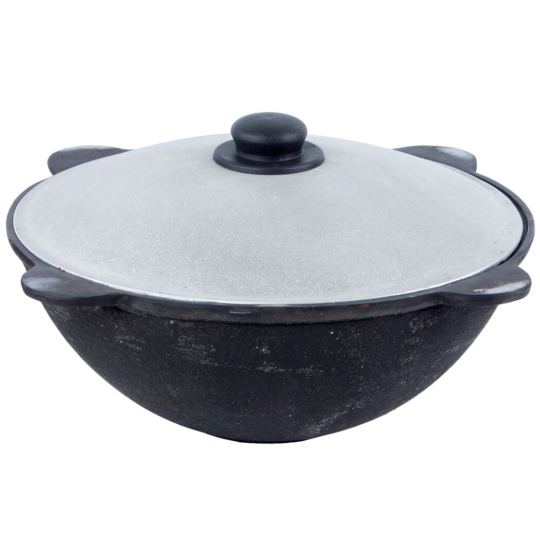 Казан чугунный 8л с алюминиевой крышкой, плоское дно для равномерного нагрева, г. Наманган