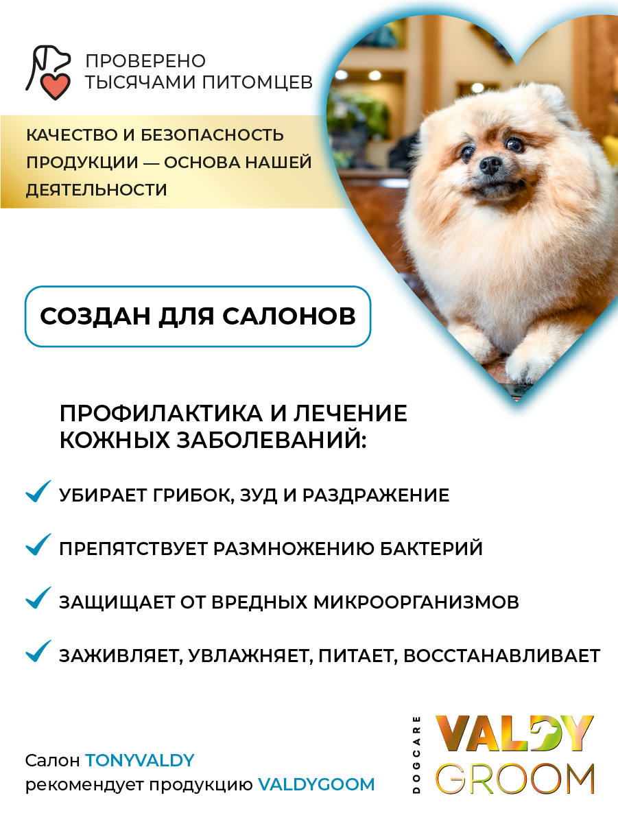 Шампунь для собак с хлоргексидином, заживляющий, противогрибковый VALDY GROOM 1000мл. — фото 1