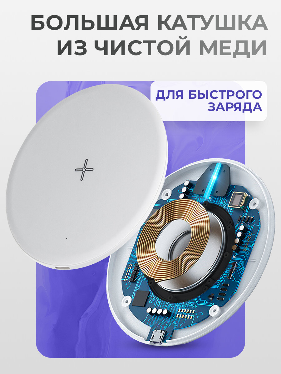 Беспроводная зарядка, кабель Type C, 15Вт, индикатор, зарядное устройство, для iphone, зарядное устройство, белая — фото 1