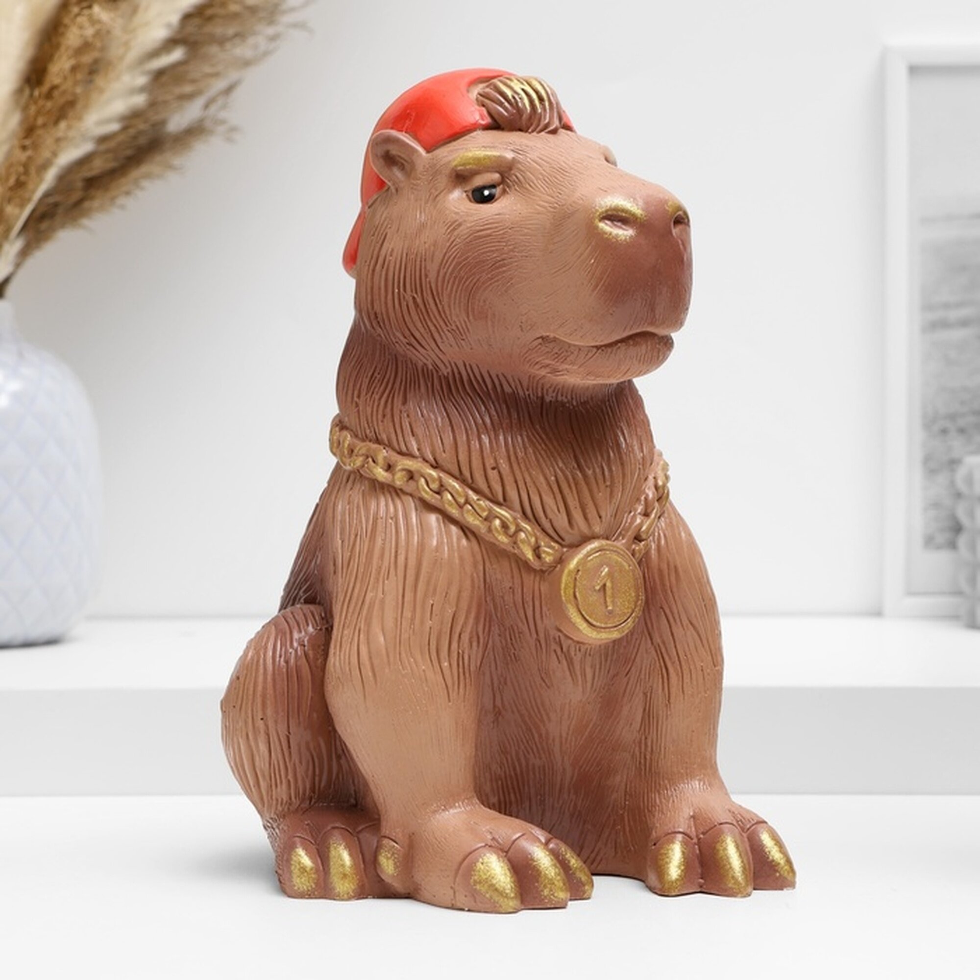 Копилка для денег «Капибара в кепке» гипс коричневый 22 см