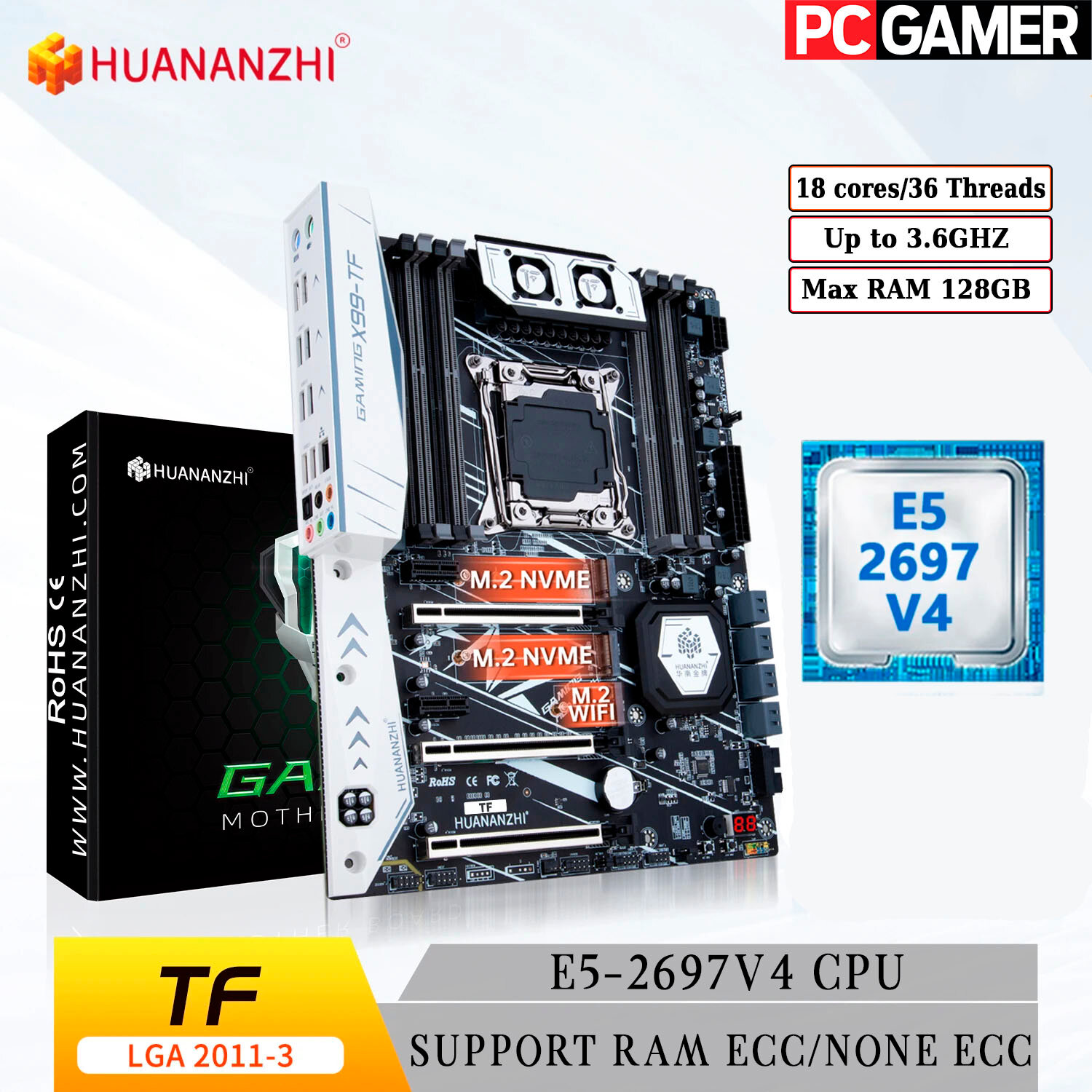 Комплект материнская плата Huananzhi X99-TF + Xeon 2697V4, 18 cores 36 threads