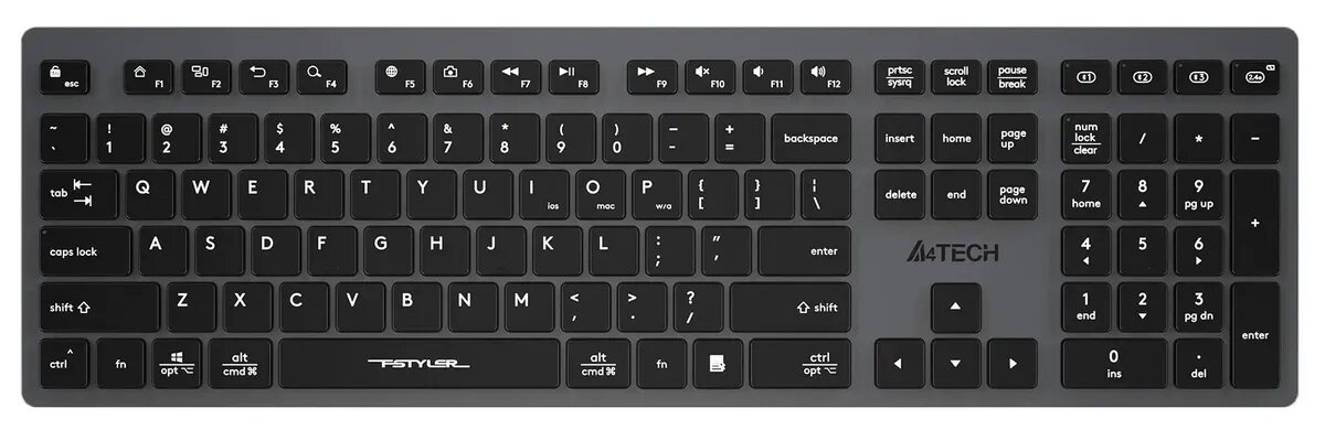 Клавиатура A4TECH Fstyler FBX50C, USB, Bluetooth/Радиоканал, черный [fbx50c grey]