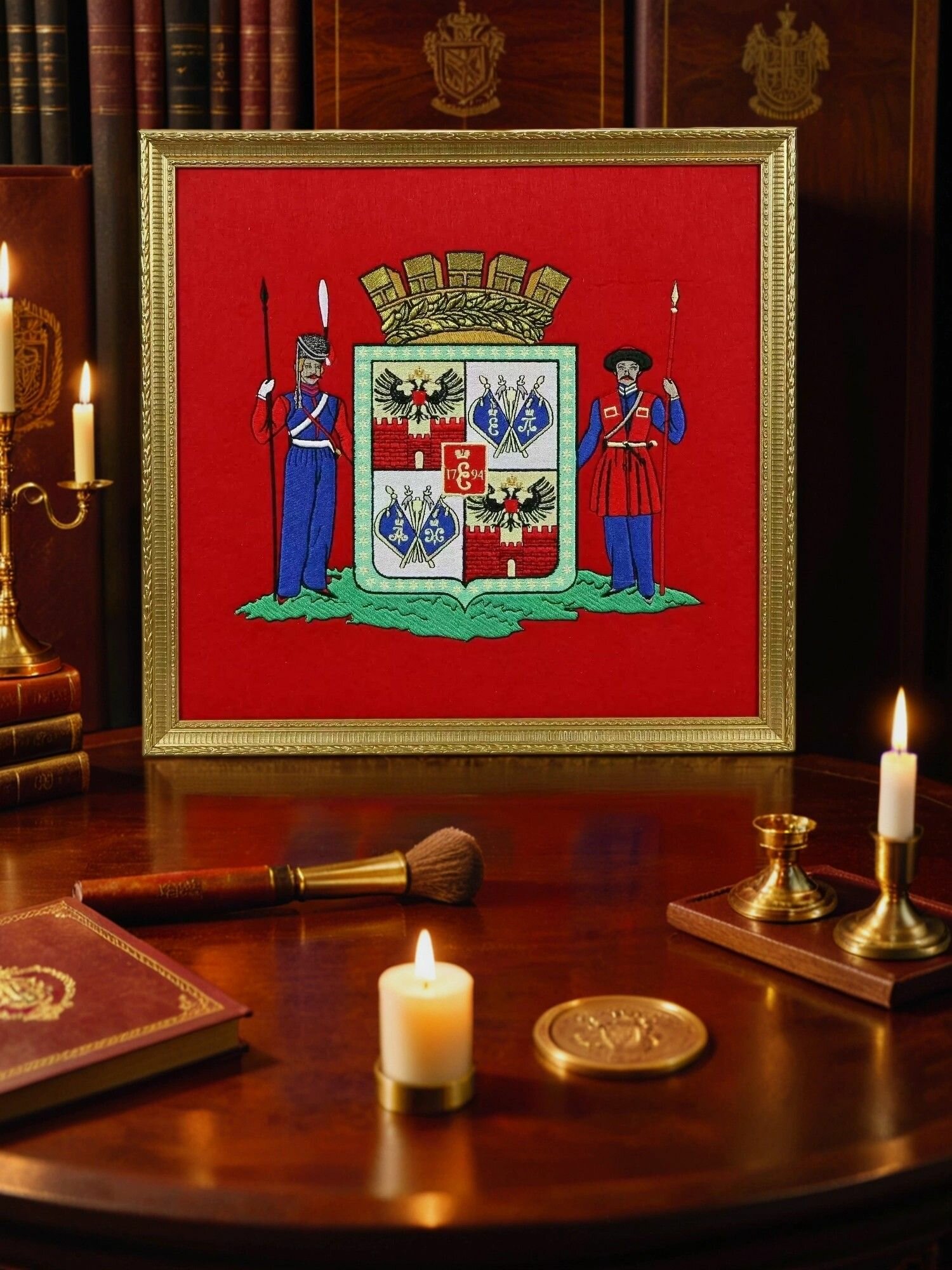 Герб города Краснодар, вышивка, в багетной раме, размер 39*41см