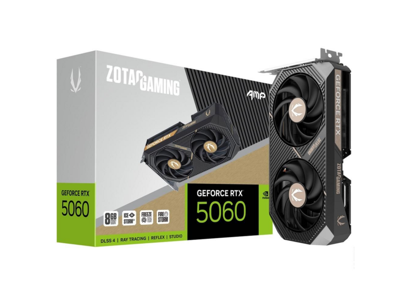 Видеокарта Zotac PCI-E 5.0 RTX 5060 AMP NVIDIA GeForce RTX 5060 8Gb 128bit GDDR7 2550/28000 HDMIx1 DPx3 HDCP Ret