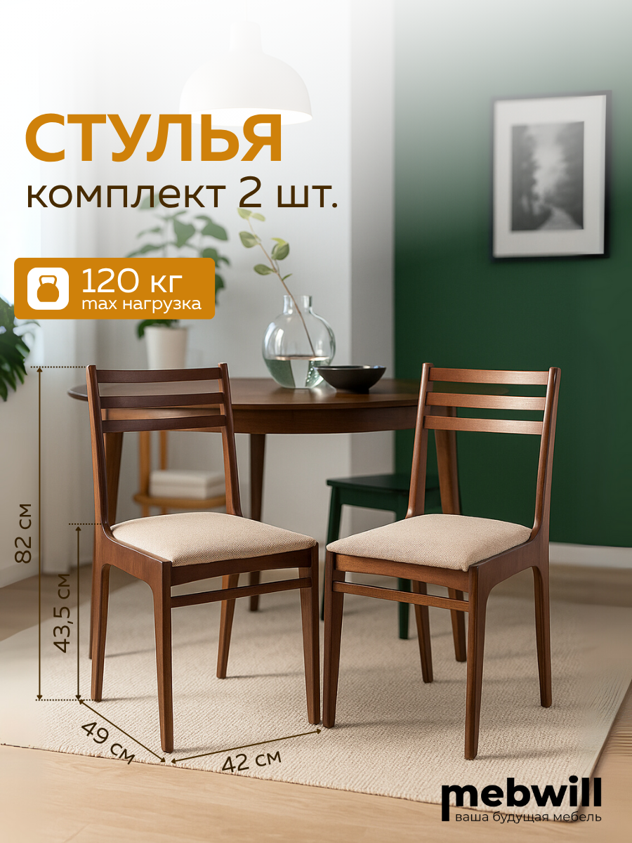 Комплект стульев ЧМФ Грис С08 Грецкий орех  ткань Аполло беж  2шт
