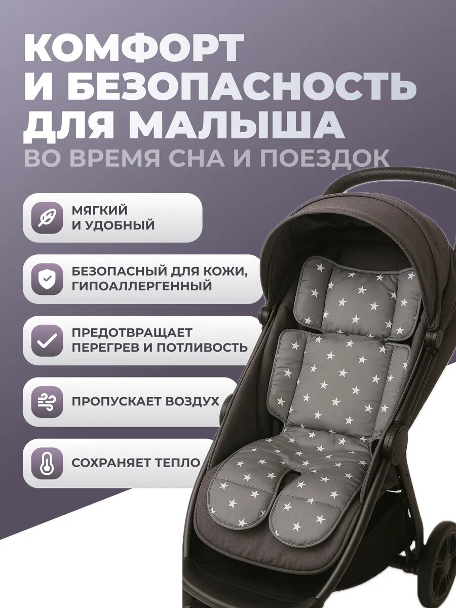 Универсальный вкладыш-матрасик для новолрожденного в коляску, автокресло 72х40 см — фото 1
