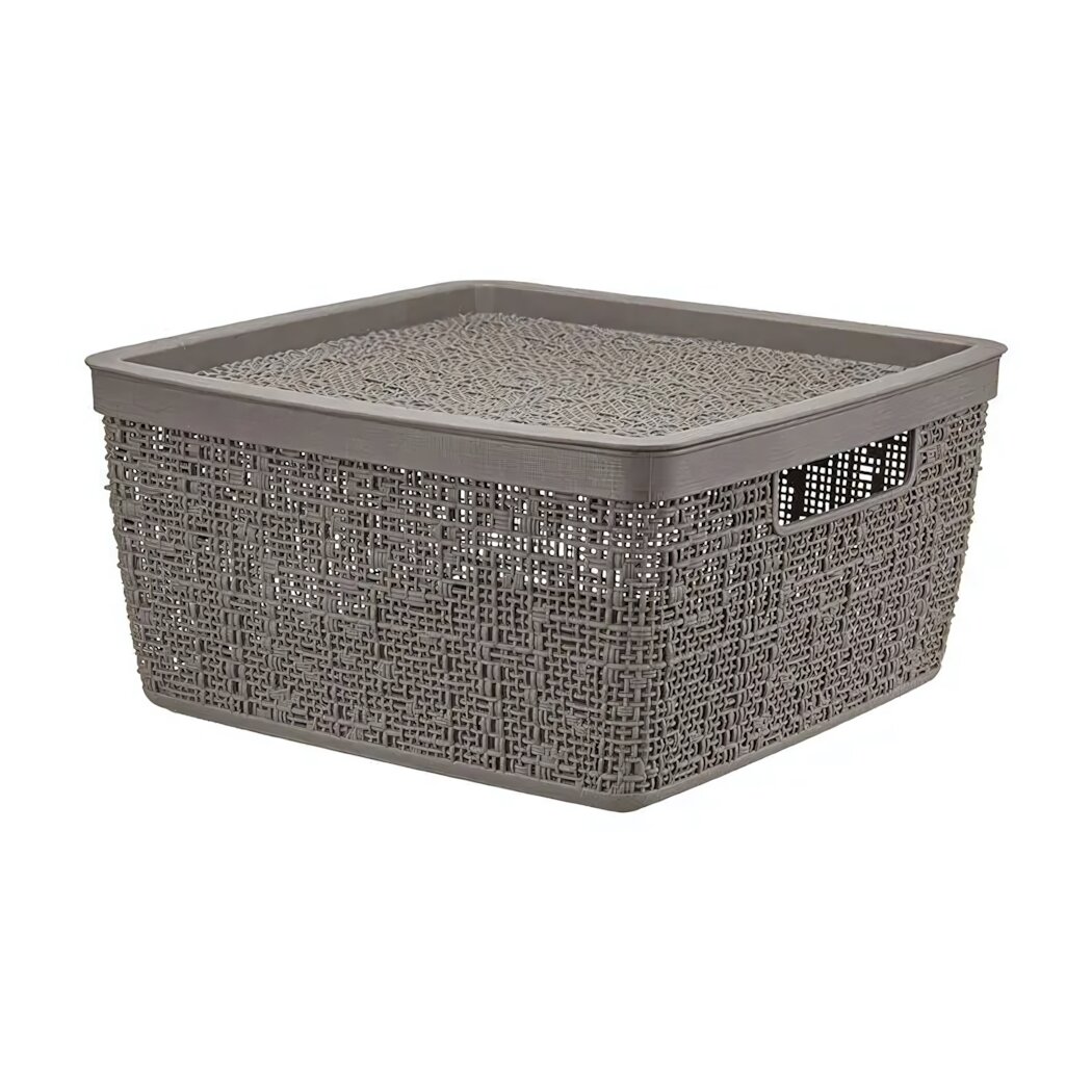 Коробка пластиковая с крышкой 28х14см 8л серый перфорация для вентиляции организация хранения