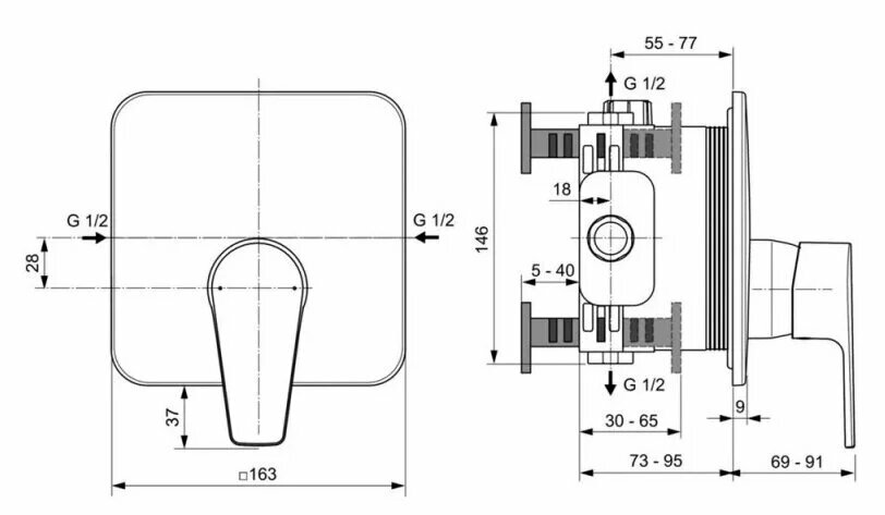 Смеситель Ideal Standard Cerafine A7347AA D встраиваемый для душа хром