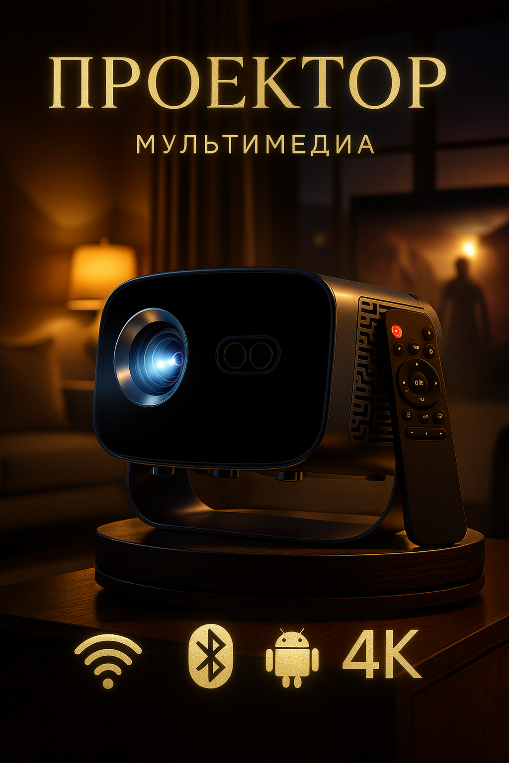 Проектор для фильмов, FULL HD/4K, Android 13.0, Wi-Fi 5G, HDMI, Bluetooth, 2+16 ГБ