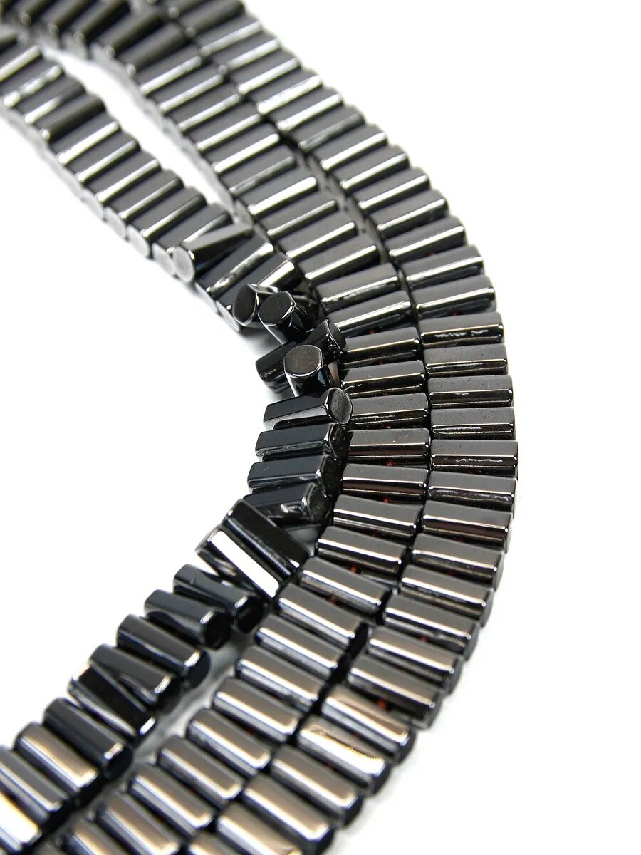 Набор бусин Гематин (имитированный Гематит) - Цилиндры 6*2.5 мм, нить 20 см - около 75 штук — фото 1