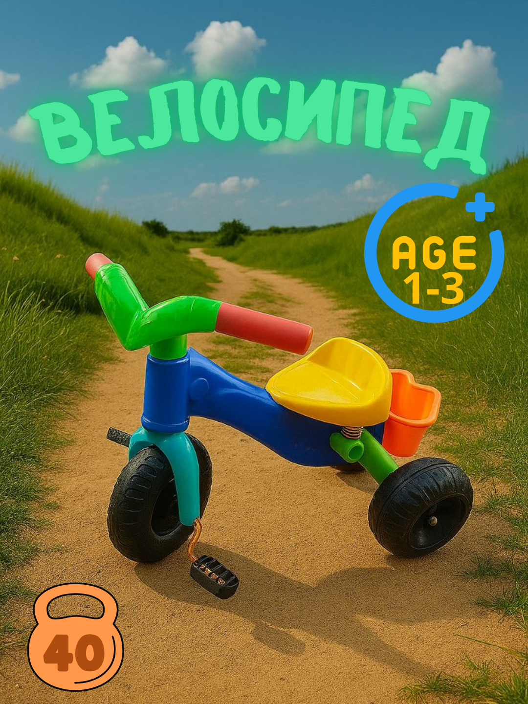 Яркий трёхколёсный детский велосипед, для детей 1–3 лет, прочный и лёгкий