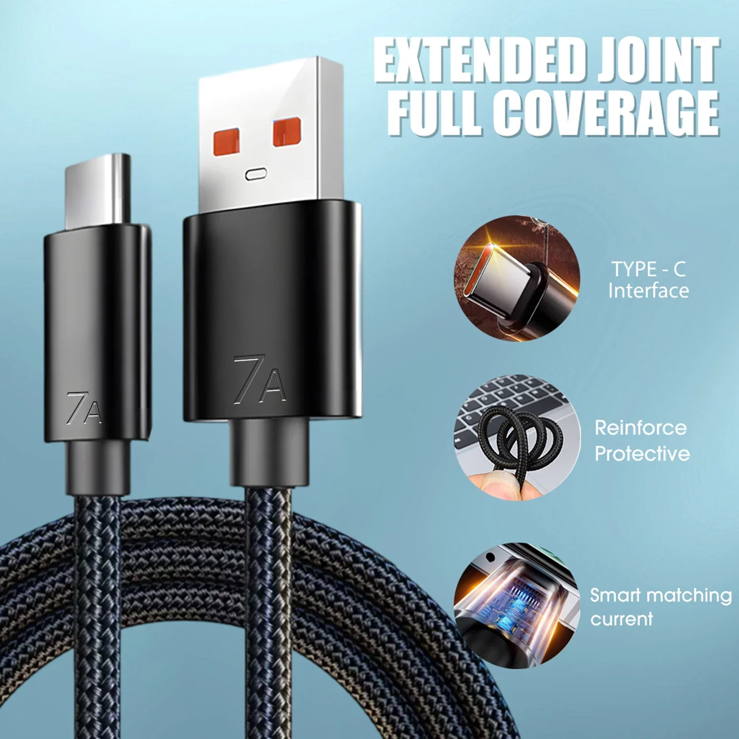 USB Type-C кабель, тросовый, быстрая зарядка, наушники в подарок