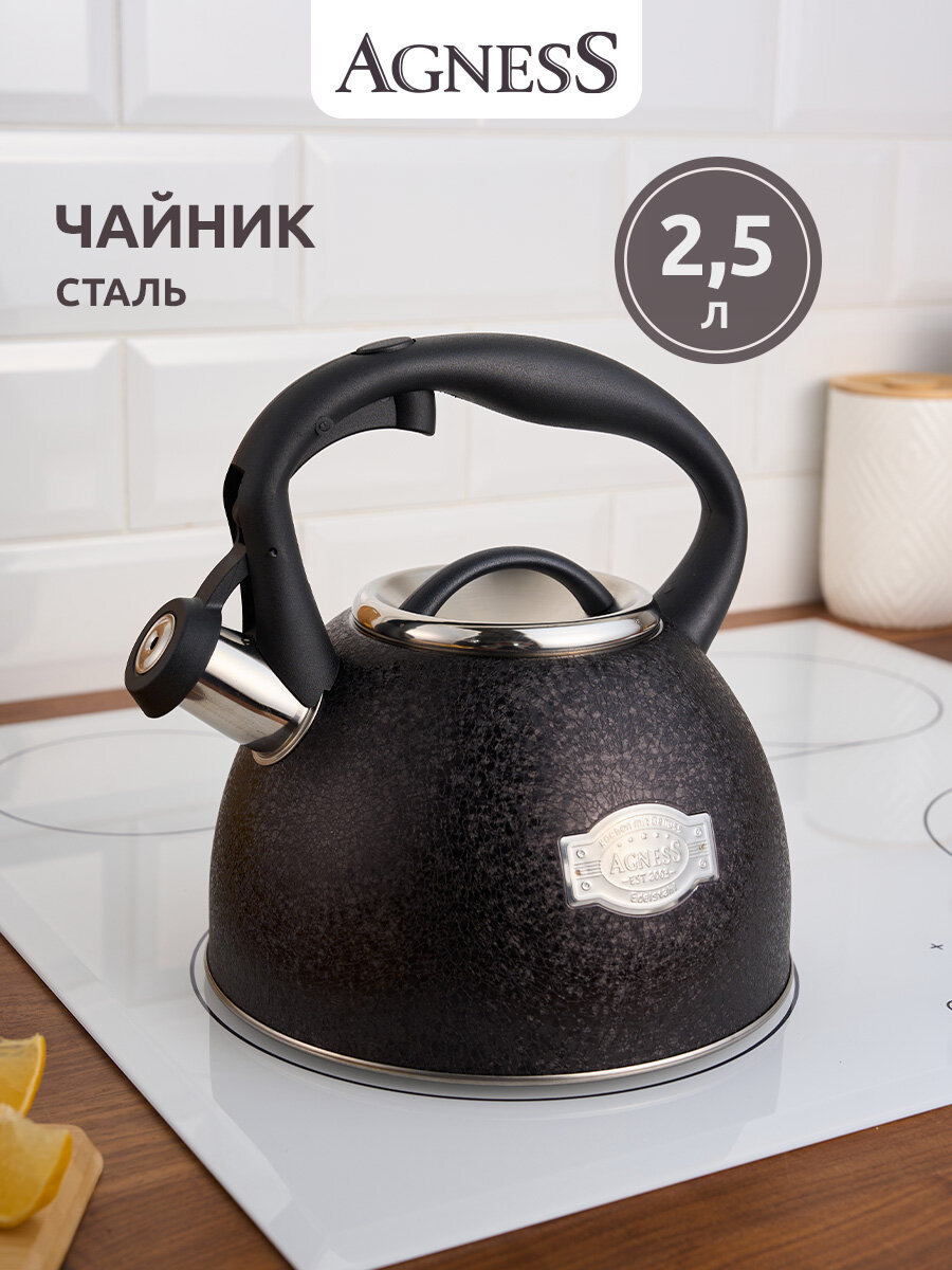 Чайник для газовой плиты Agness "Crackle", со свистком, нержавеющая сталь, 2.5л, для всех видов плит