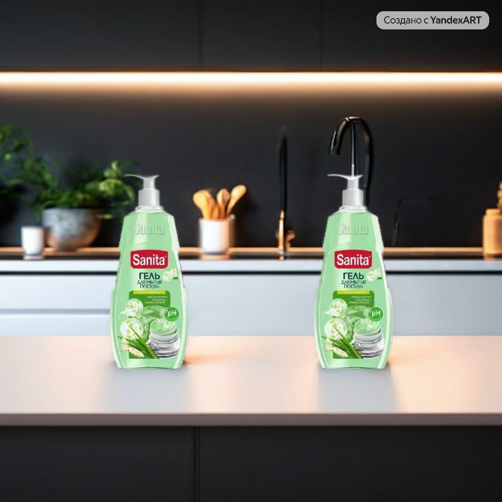 Гель для мытья посуды Sanita Огурец и лемонграсс, 900 мл, 2 шт