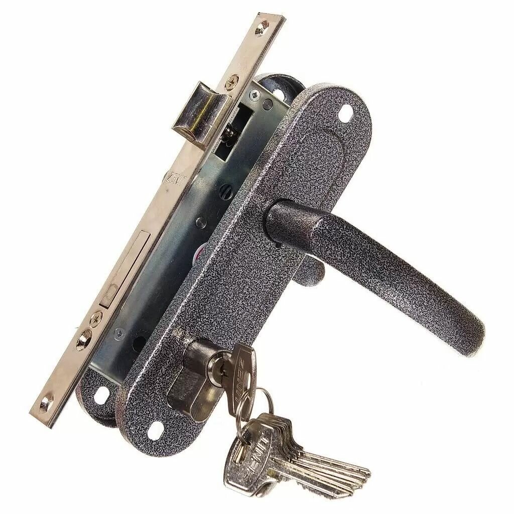 Врезной замок Зенит ручка в комплекте цилиндр серебристый