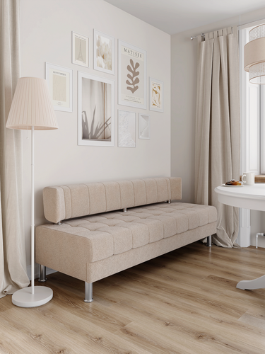 Изображение товара Диван прямой прага 190х67х77 см, нераскладной, диван на кухню, офисный, кухонный, мини, бежевый букле