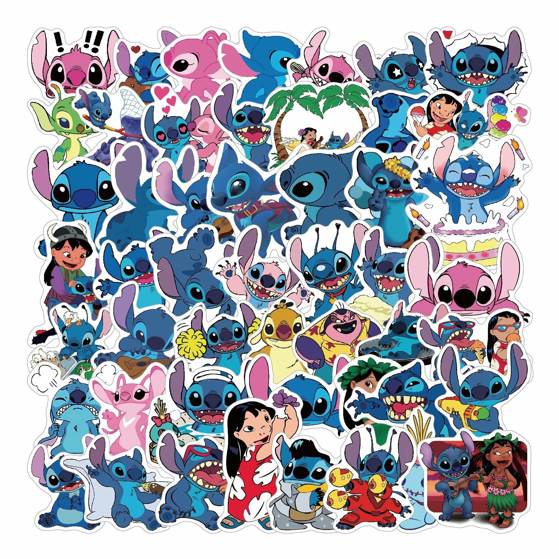 Наклейки для декора, телефона, ноутбука набор 50 шт, более 10 видов, Lilo & Stich
