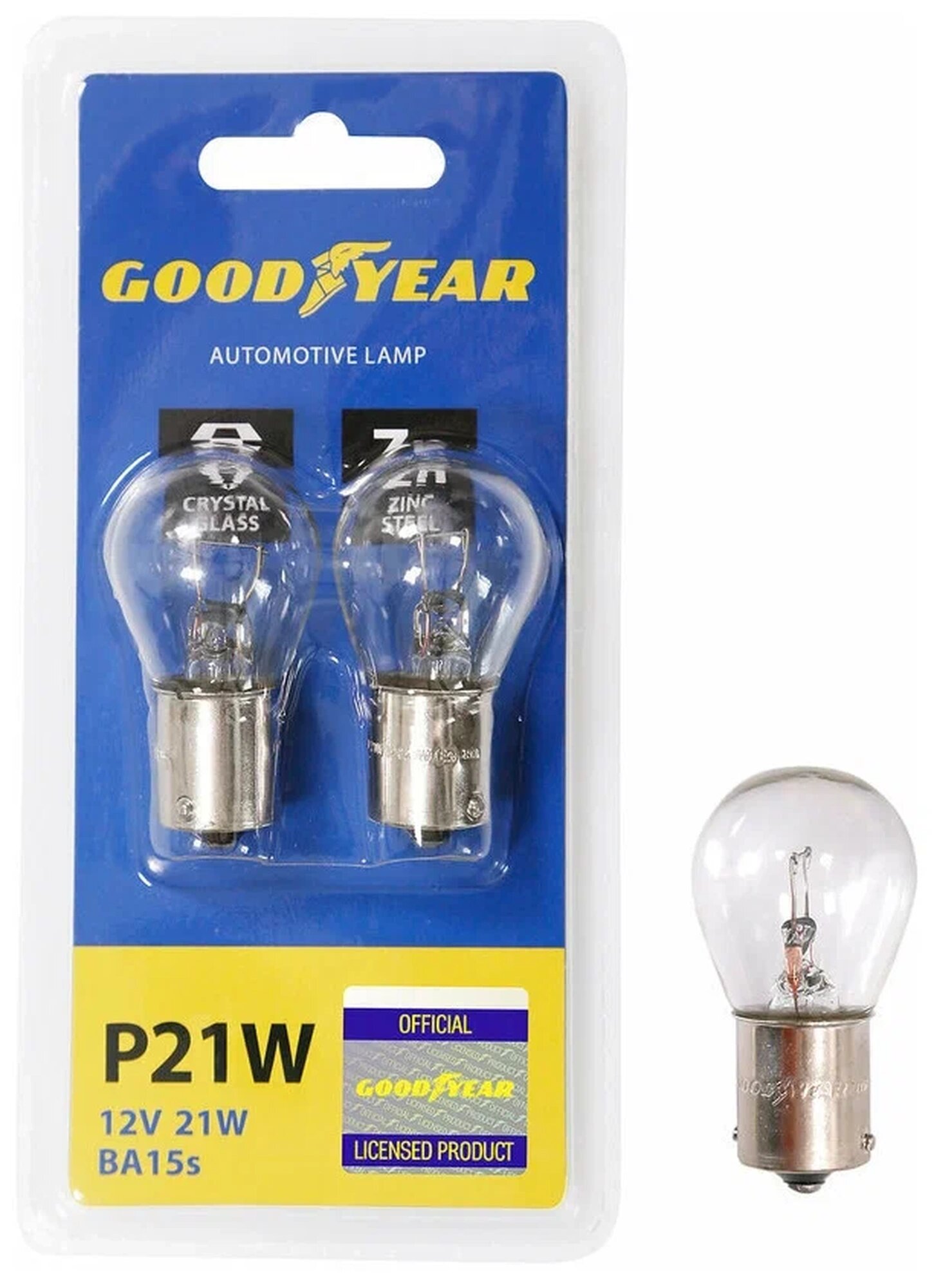 Лампа накаливания сигнальная P21W BA15s 12V 21W блистер 2шт GOODYEAR GY012222