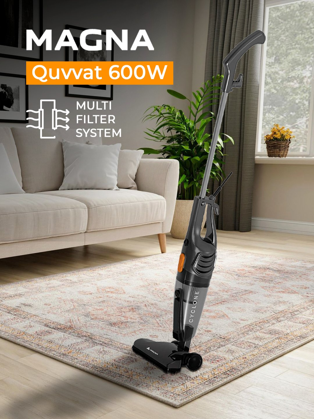 Вертикальный пылесос Cyclone Magna 600 Вт с циклонной системой и многоуровневым фильтром