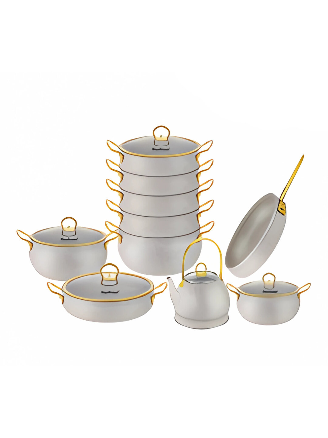 Набор посуды Hause Roland HR113-5, 17 предметов – черный и белый, сковорода, казан - Белый